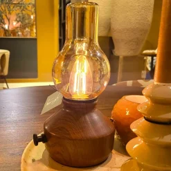 Light en Living Tafellamp LED Ø13x21,5 cm ZENY hout print d bruin+glas amber