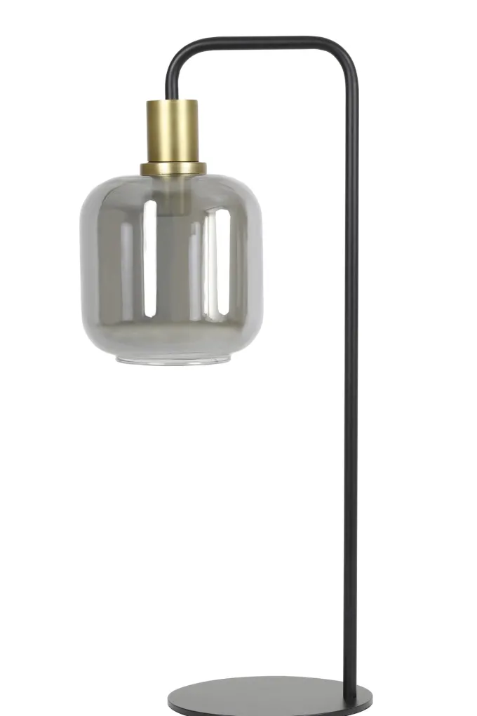 Light en Living Tafellamp LEKAR 27x18x58 cm - Antiek Brons met Smoke Glas