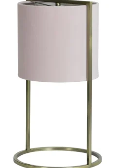 Light en Living Tafellamp SANTOS groot Ø 25x45 - Licht roze kap - antique brass frame