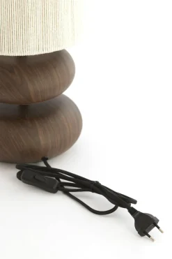 Light en Living Tafellamp Ø22x50,5 cm DANIALO hout print donkerbruin+touw crème