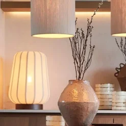 Light en Living Tafellamp Ø30x41,5 cm BIBURY hout print donker bruin+wit