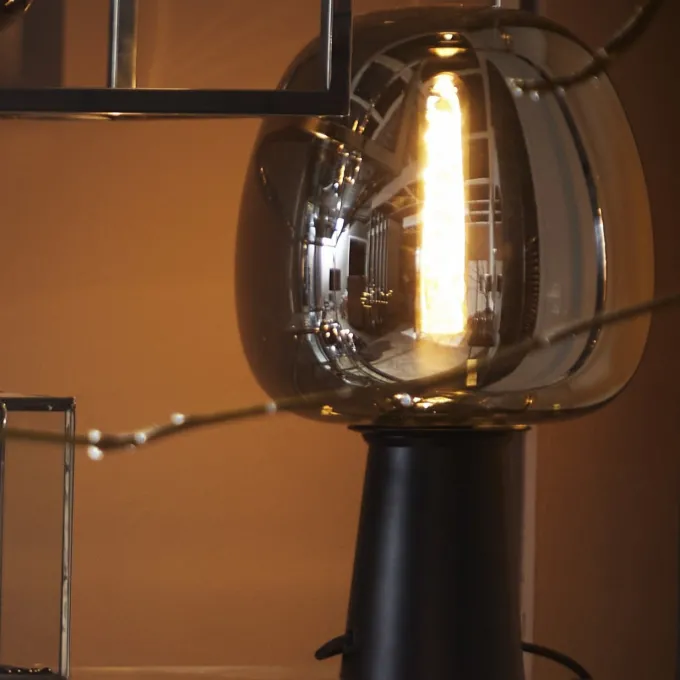 Light en Living Tafellamp Ø22x40 cm MAYSON mat zwart+ glas smoke
