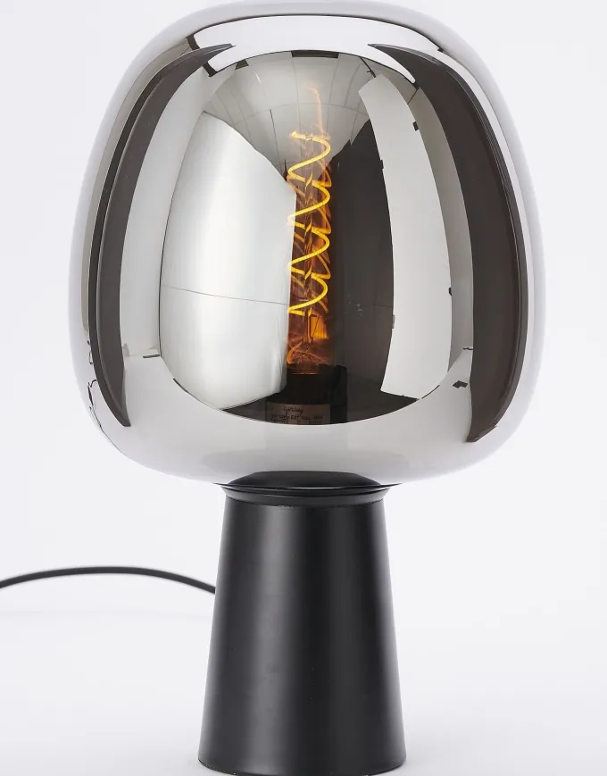 Light en Living Tafellamp Ø22x40 cm MAYSON mat zwart+ glas smoke