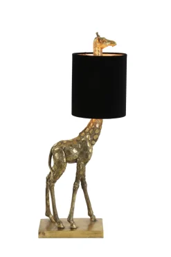 Light en Living Tafellamp 26x16x61 cm GIRAFFE Antiek Brons met Zwarte Velvet Kap