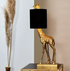 Light en Living Tafellamp 26x16x61 cm GIRAFFE Antiek Brons met Zwarte Velvet Kap