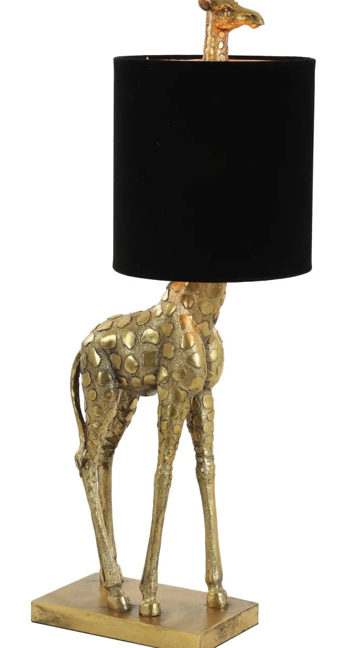 Light en Living Tafellamp 28x20x68 cm GIRAFFE antiek brons met velvet zwarte kap