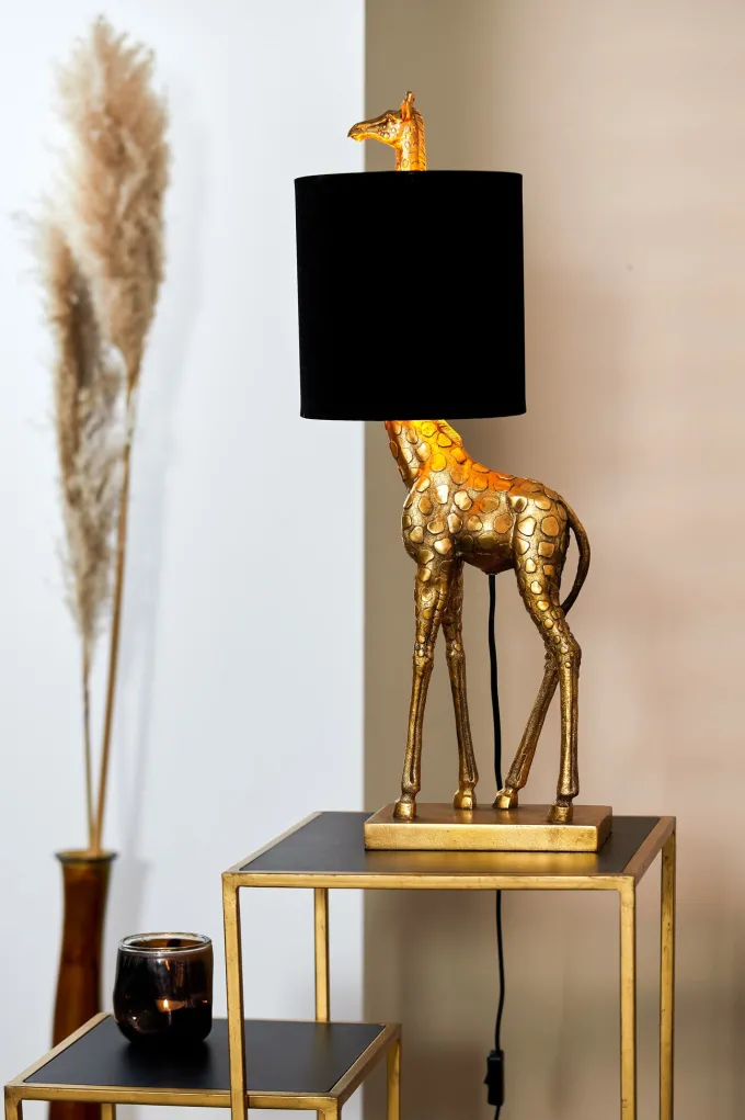 Light en Living Tafellamp 28x20x68 cm GIRAFFE antiek brons met velvet zwarte kap
