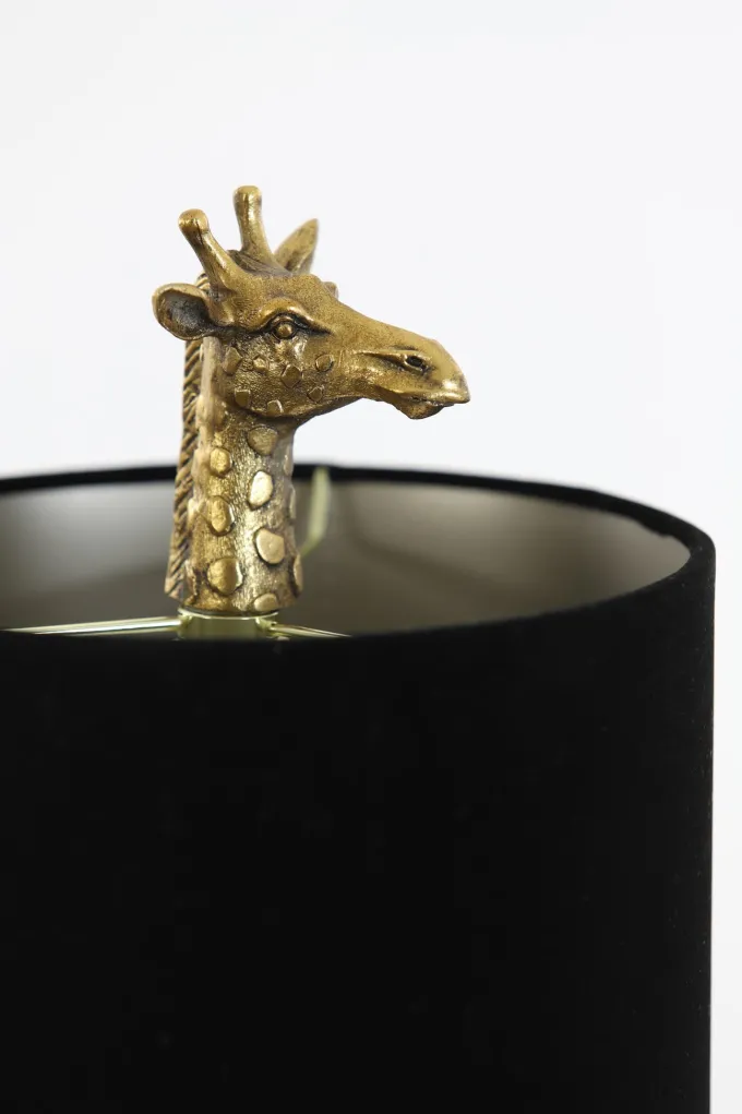 Light en Living Tafellamp 28x20x68 cm GIRAFFE antiek brons met velvet zwarte kap