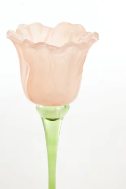 Light en Living Theelicht op voet Ø10,5x22,5 cm FLOWALY glas groen+peach