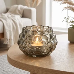 Light en Living Theelicht Ø12,5x8,5 cm HAVANA glas grijs