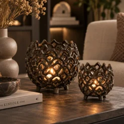 Light en Living Theelicht Ø15x14,5 cm GUBANI mat bruin-brons