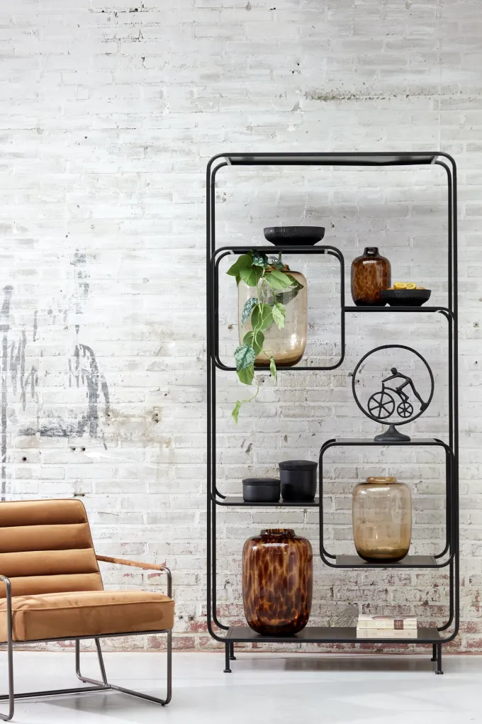 Light en Living Vaas DAKAR Glas Bruin-Zwart Ø16x25 cm - Light & Living