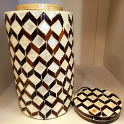 Light en Living Vaas deco / Pot Ø16x26,5 cm OLITE bamboo creme + Donkerbruin
