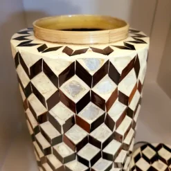 Light en Living Vaas deco / Pot Ø16x26,5 cm OLITE bamboo creme + Donkerbruin