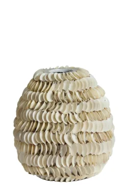 Light en Living Vaas deco SARRIA Ø26 x 27 bamboo + schelp creme