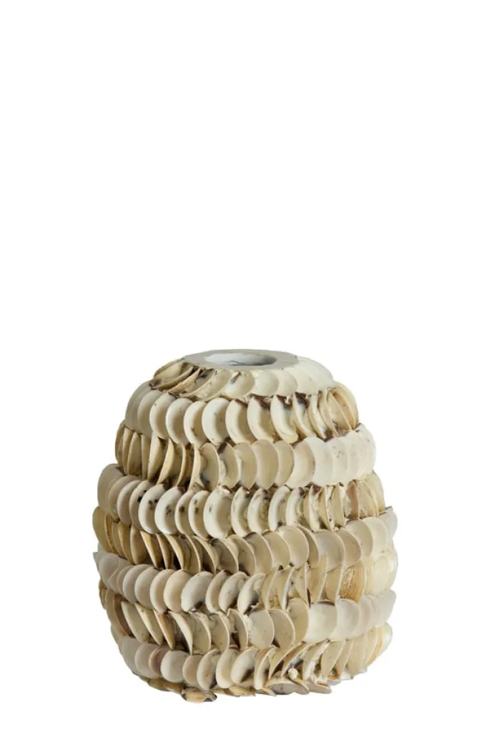 Light en Living Vaas deco SARRIA Ø20x21 bamboo + schelp creme