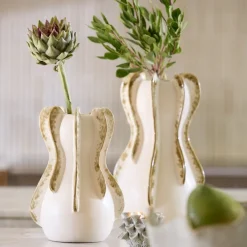 Light en Living Vaas deco Ø18,5x34 cm MAGOME keramiek creme + olijfgroen
