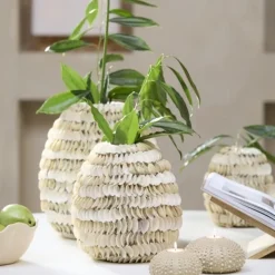 Light en Living Vaas deco Ø33x35 cm SARRIA bamboo + schelp creme