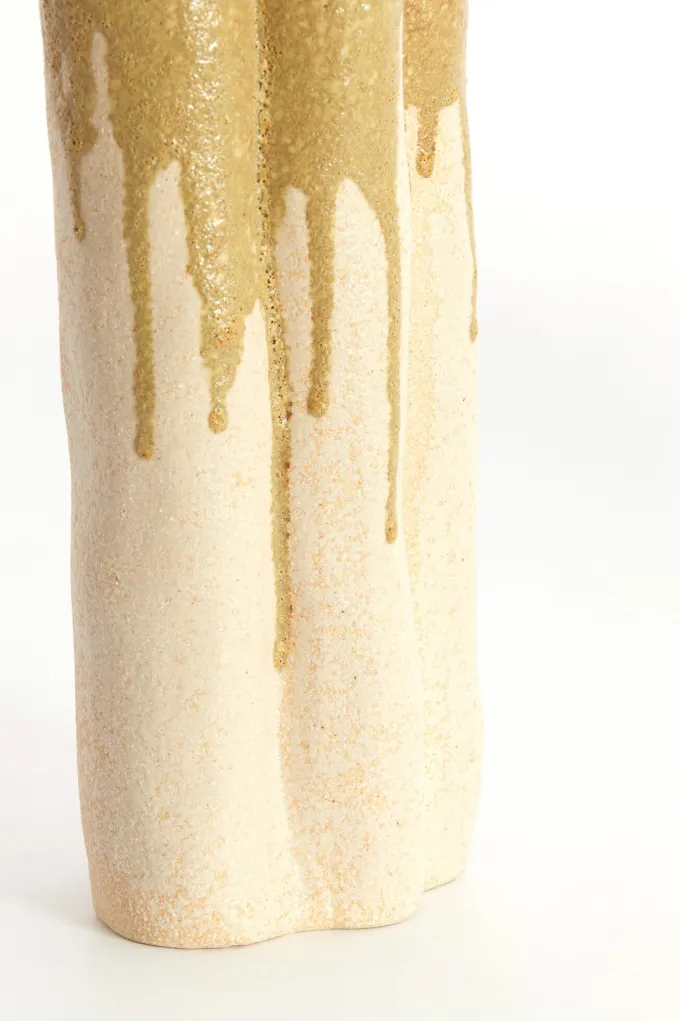 Light en Living Vaas deco 26x14x40 cm FLOVILLA keramiek crème+olijf groen