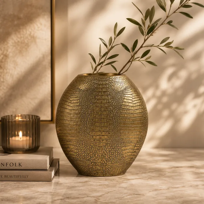 Light en Living Vaas deco 29,5x8x31,5 cm SKELD antiek brons