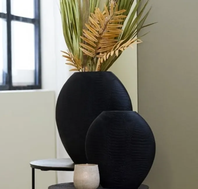 Light en Living Vaas deco 39x11x40 cm SKELD mat zwart van Light & Living