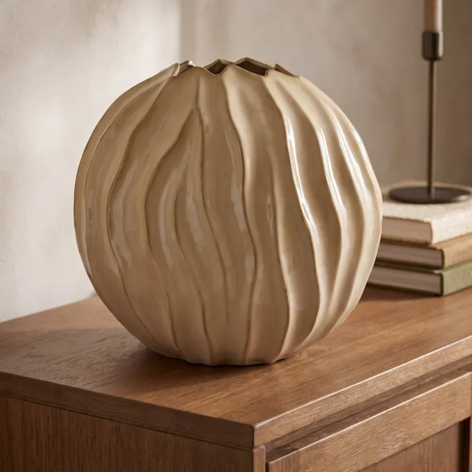Light en Living Vaas deco 41x20x42 cm PODURI keramiek licht bruin