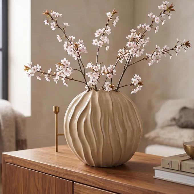 Light en Living Vaas deco 41x20x42 cm PODURI keramiek licht bruin