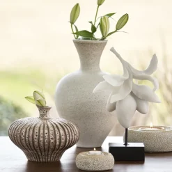 Light en Living Vaas deco 31x29,5x25,5 cm NEVANO mat donkerbruin + creme