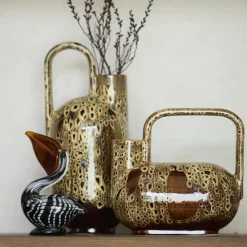 Light en Living Vaas deco 16,5x15,5x37 cm SERRES keramiek donkerbruin + creme + oranje