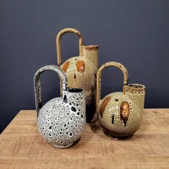 Light en Living Vaas deco 16x15,5x26 cm SERRES keramiek donkerbruin + creme + oranje