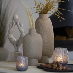 Light en Living Vaas deco 18x12x41 cm NAMTU keramiek mat bruin