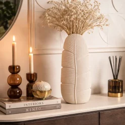 Light en Living Vaas Deco 16X10X38,5 cm LOU keramiek mat creme