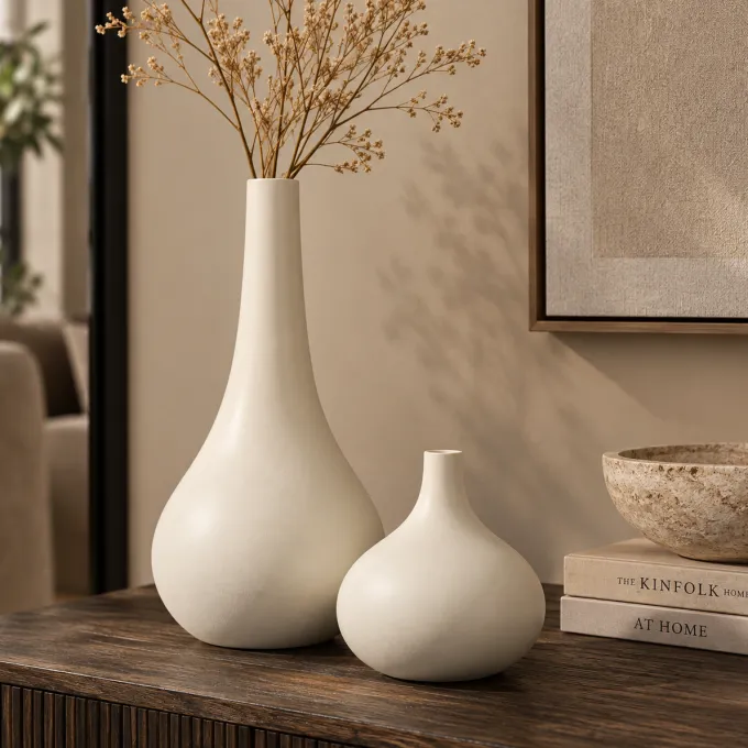 Light en Living Vaas deco 24,5x16,5x55 cm LINETA wit