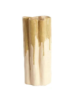 Light en Living Vaas deco 12x9,5x30 cm FLOVILLA keramiek crème+olijf groen