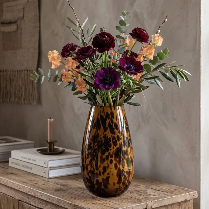 Light en Living Vaas IZEDA glas bruin-zwart - Ø23x40 cm van Light & Living