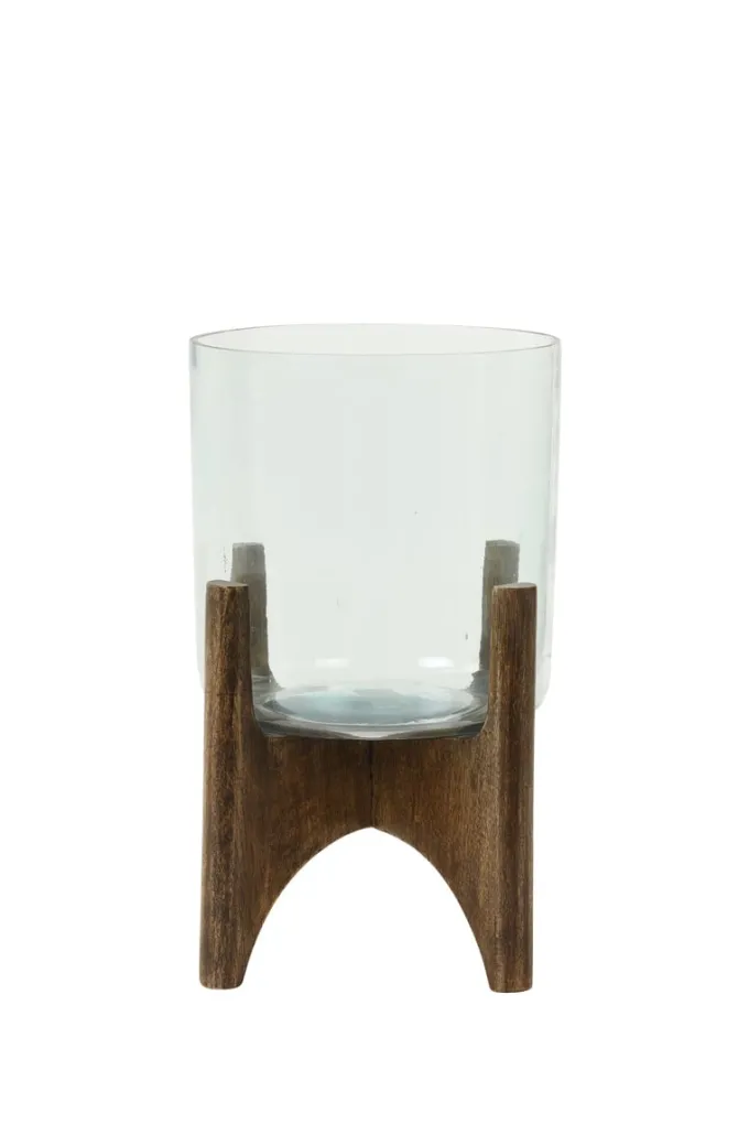 Light en Living Vaas op voet JACE glas+hout bruin Ø31,5x43 cm van Light & Living