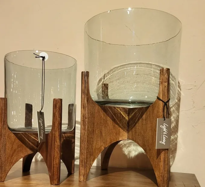 Light en Living Vaas op voet JACE glas+hout bruin Ø31,5x43 cm van Light & Living