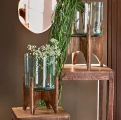 Light en Living Vaas op voet JACE glas+hout bruin Ø31,5x43 cm van Light & Living