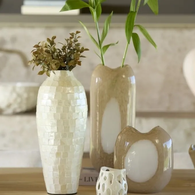 Light en Living Vaas 19,5x14x21,5 cm SYLMA glas beige+crème