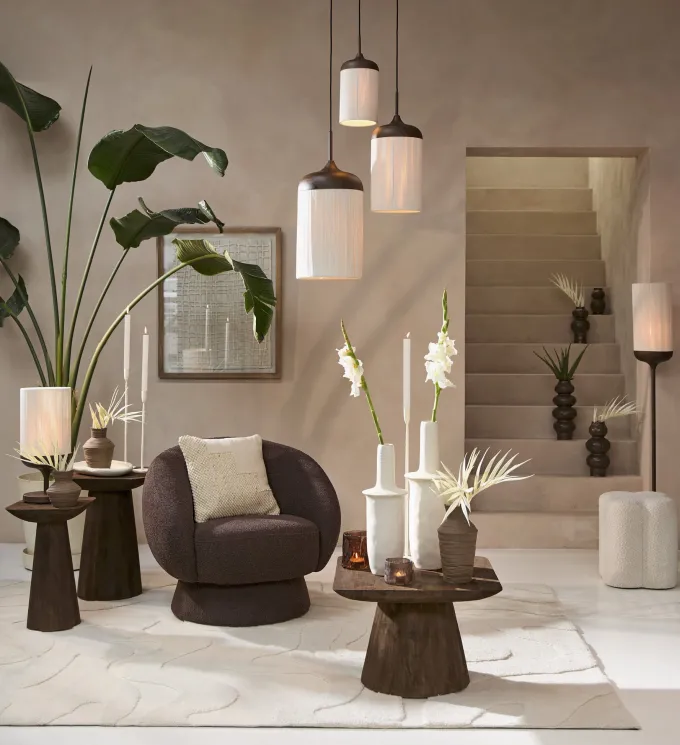 Light en Living Vloerlamp Ø23x159 cm DANIA hout print d bruin+touw crème