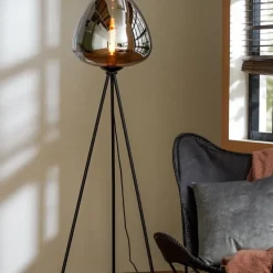 Light en Living Vloerlamp Ø42x146 cm MAYSON mat zwart met smoke glas