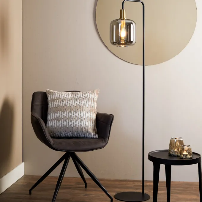 Light en Living Vloerlamp Ø28x155 cm LEKAR in Antiek Brons met Smoke Glas