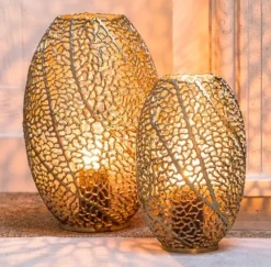 Light en Living Windlicht SINULA antiek goud - Verkrijgbaar in 2 maten