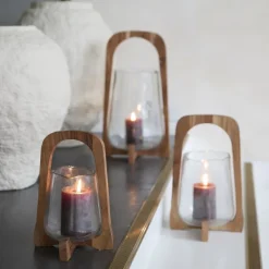 Light en Living Windlicht Ø26x48 cm ANOSY glas helder+hout naturel