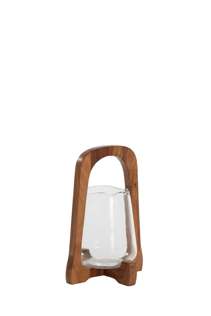 Light en Living Windlicht Ø18x26,5 cm ANOSY glas helder+hout naturel