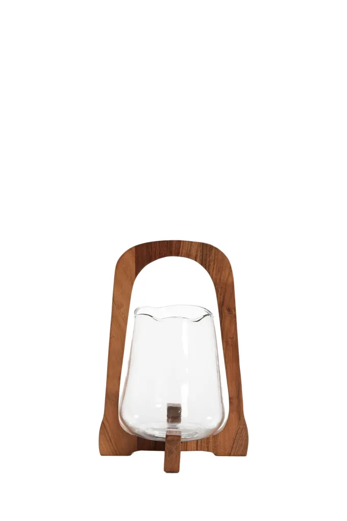 Light en Living Windlicht Ø18x26,5 cm ANOSY glas helder+hout naturel