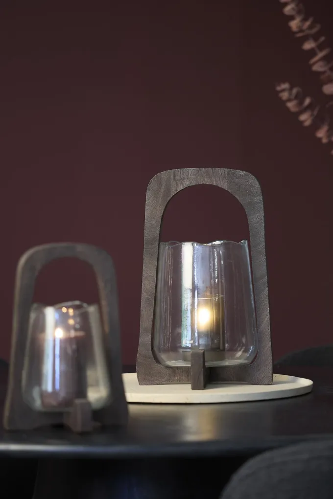 Light en Living Windlicht Ø21,5x35 cm ANOSY glas helder+hout mat d bruin