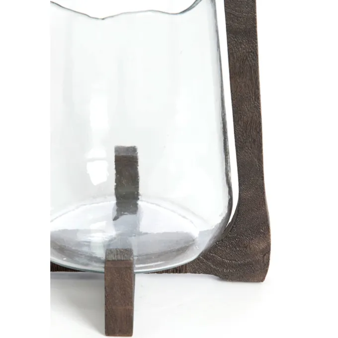 Light en Living Windlicht Ø21,5x35 cm ANOSY glas helder+hout mat d bruin