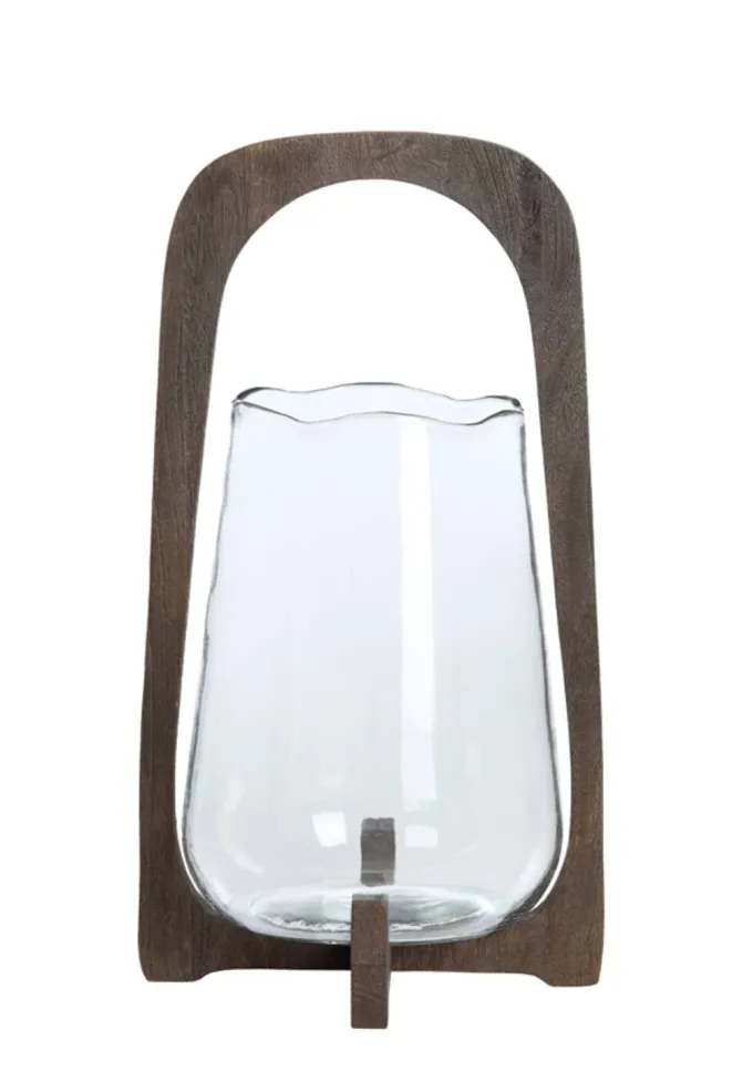 Light en Living Windlicht Ø26x48 cm ANOSY glas helder+hout mat donkerbruin