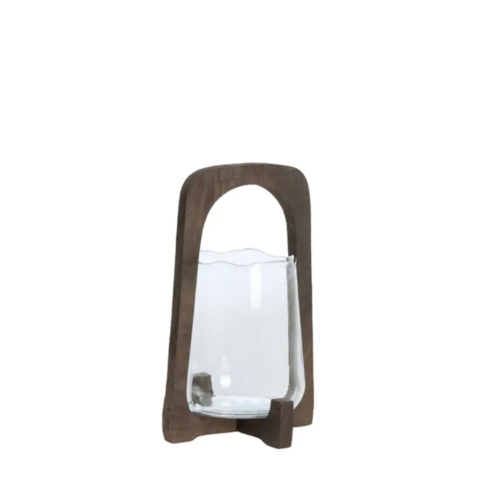 Light en Living Windlicht Ø18x26,5 cm ANOSY glas helder+hout mat d bruin